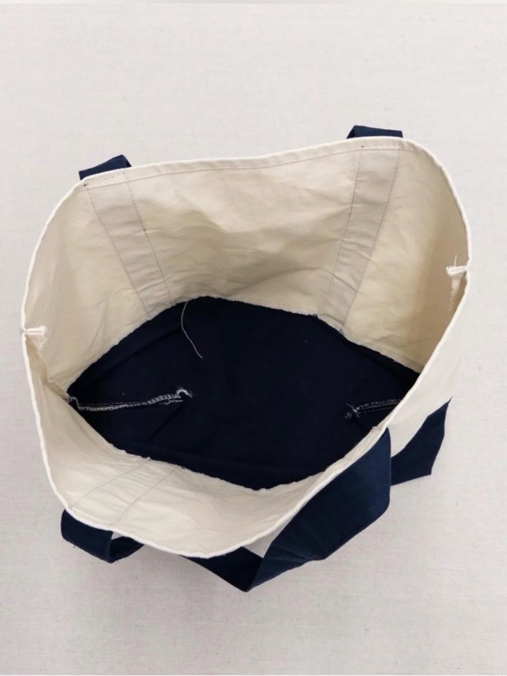 Trader Joe's Cream and Navy Canvas Large Tote Bag